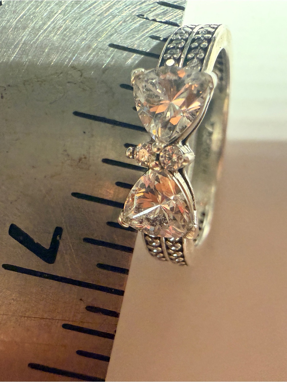Pandora Silver Double Stone Pavé Ring with Clear Stones - Picture 3 of 5